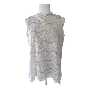 Ivory Lace Sleeveless Blouse Boho Cottagecore Cottage Core Chic Top  ‎ Medium
